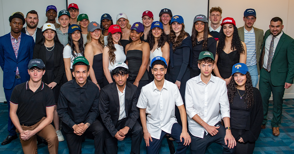 FMSpro NCAA Signing Party 2025 with athletes and families celebrating commitments in Montreal