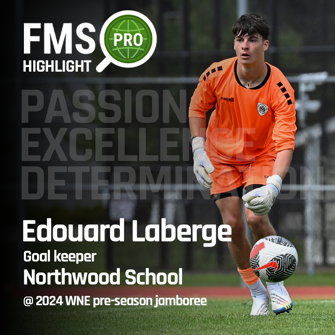 Edouard Laberge, committed by FMSpro at Northwood School, in action as a goalkeeper at the 2024 WNE pre-season jamboree.