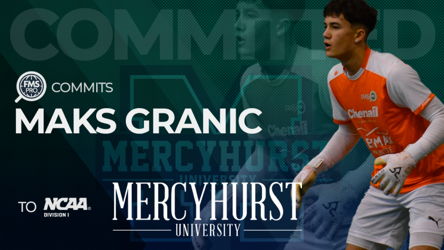 Maks Granic showcasing his goalkeeping skills in action during his signing announcement at Mercyhurst University.