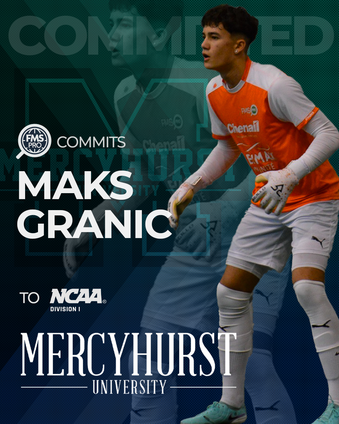 Maks Granic showcasing his goalkeeping skills in action during his signing announcement at Mercyhurst University.