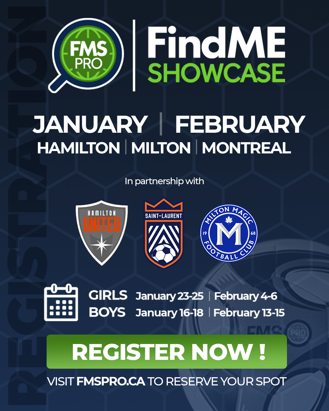 Register now for Ontario & Montreal’s premier soccer showcase!