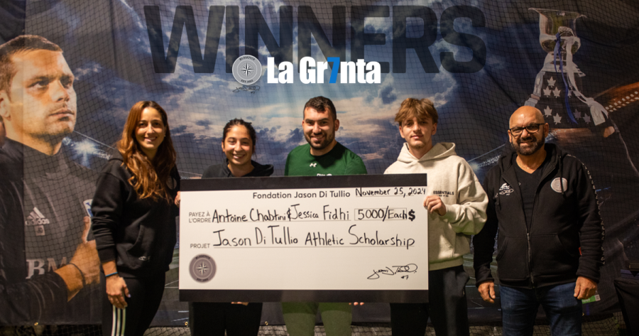 2024 Jason Di Tullio La Gr7nta Award winners Jessica Fidhi and Antoine Chabtini receiving their award