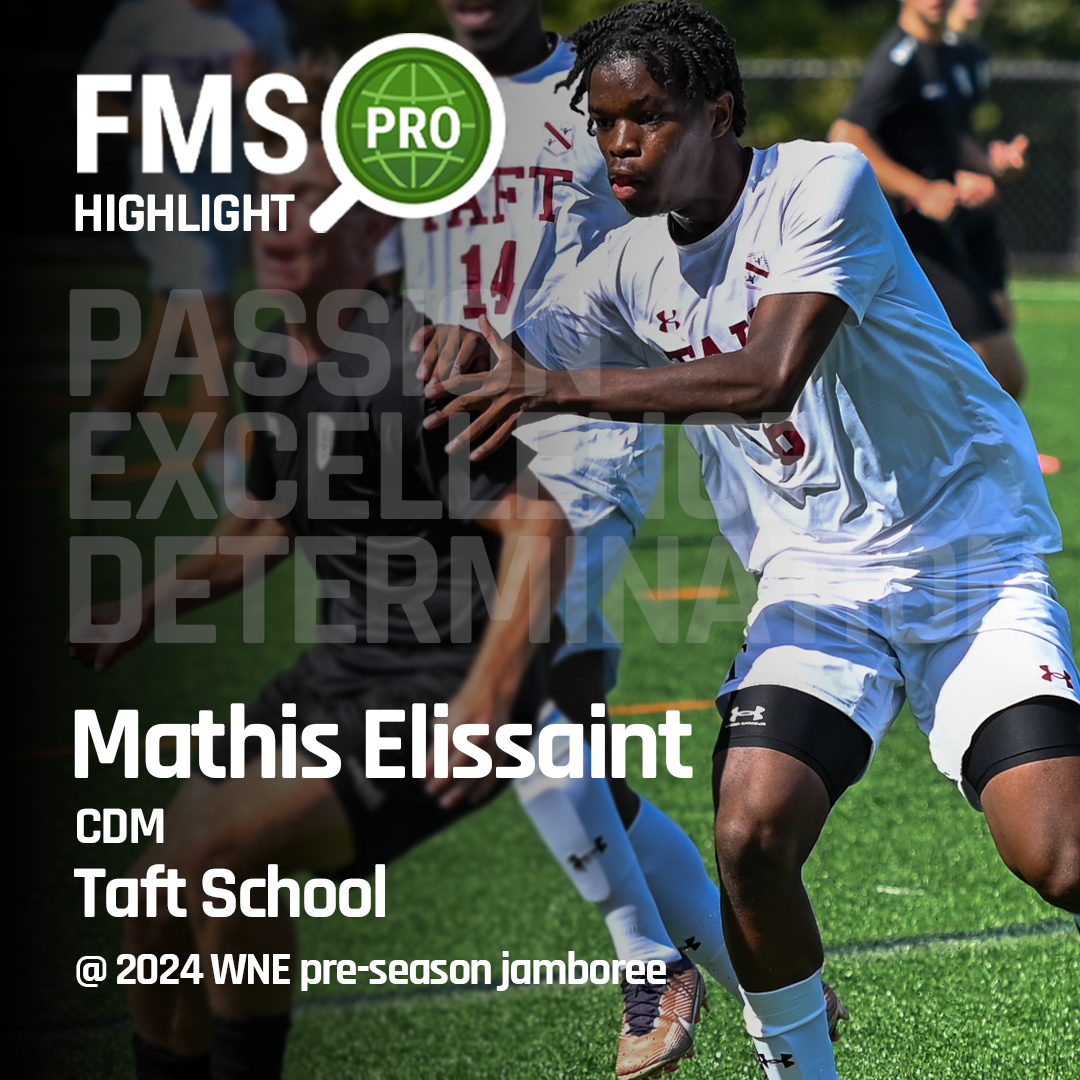 Mathis Elissaint, committed by FMSpro at Taft School, in action as a CDM at the 2024 WNE pre-season jamboree.