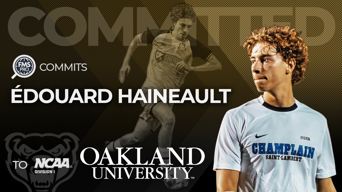 FMSpro is delighted to announce the signing of technical centre back/midfielder Édouard Haineault to NCAA Division I Oakland University! The versatile 2007-born player, who excelled in League 1 play for CS Longueuil and Champlain College, is known for his excellent vision, two-footed ability, and high soccer IQ. Head Coach Doroh believes Édouard’s physicality and work ethic are exactly what the Golden Grizzlies need to strengthen their back line and midfield as they aim to compete for more Horizon League championships. Read about this exceptional student-athlete who maintains a perfect 4.0 GPA!