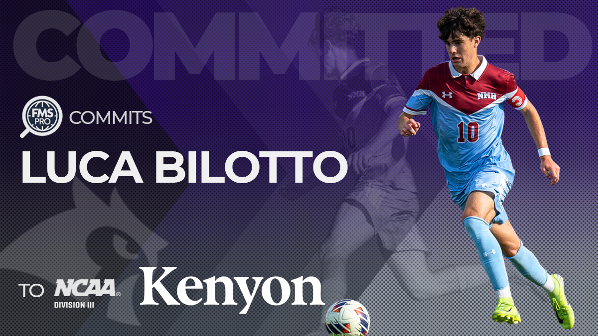 FMSpro is celebrating a major commitment! Northfield Mount Hermon's highly technical attacking midfielder/winger, Luca Bilotto, is heading to Kenyon College. Known for his exceptional soccer IQ, transitional play, and perfect 4.0 GPA, Luca is poised to make an immediate impact. Find out what Coach Travis Wall has to say about the newest addition who hopes to lead Kenyon to a national championship.